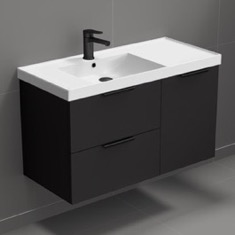 36 inch Black Wall Mounted Bathroom Vanity, Modern